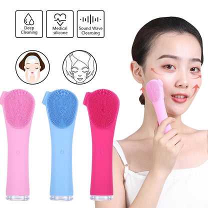 Ultrasonic Silicone Facial Cleansing Brush - Electric Deep Pore Cleanser