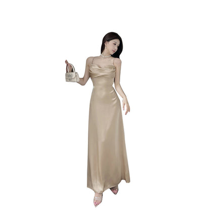 Strap satin princess style champagne colored skirt