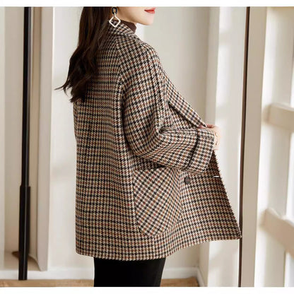 Women’s Luxe Houndstooth Wool Coat – Tailored Winter Outerwear | Elegant Premium Long Coat