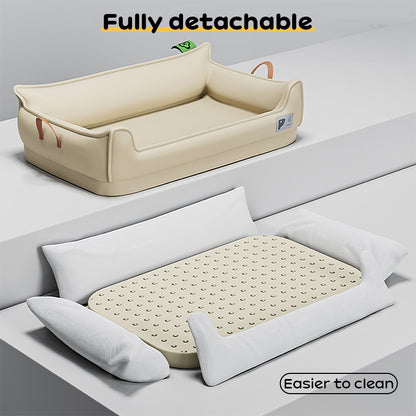 Durable all-weather dog house built for medium and large dogs. Chew-resistant, portable, and washable—ideal for indoor and outdoor comfort year-round.