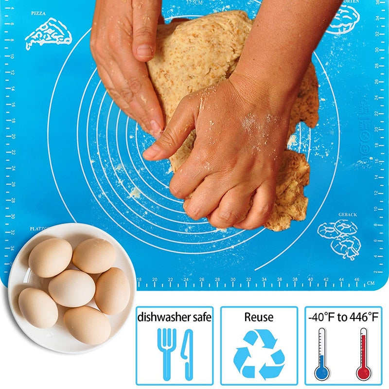Extra-large silicone baking mat with non-stick surface. Ideal for rolling dough, pizza, macarons, and pastries—reusable, flexible, and easy to clean.
