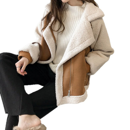 ✨ Luxury Suede Faux Fur Biker Jacket for Women | Premium Lamb Wool Short Coat – Zarusky Store