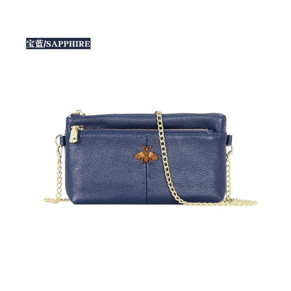 Zarusky Genuine Leather Messenger Bag - Retro Chain Crossbody Handbag