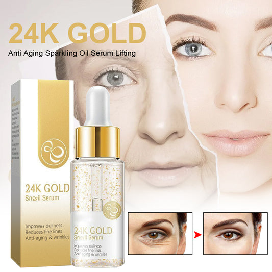 24K gold anti-aging sparkling oil serum for facial firming and wrinkle lifting treatment
