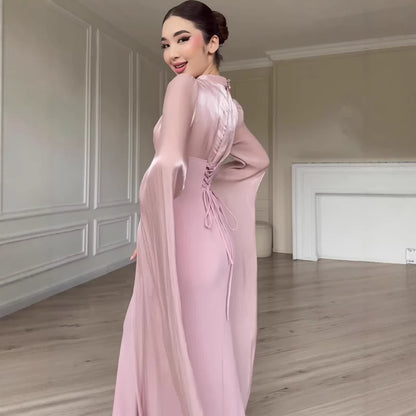 Women's Chic Flared Sleeve Slip Maxi Dress – Soft Flowy Mermaid Silhouette