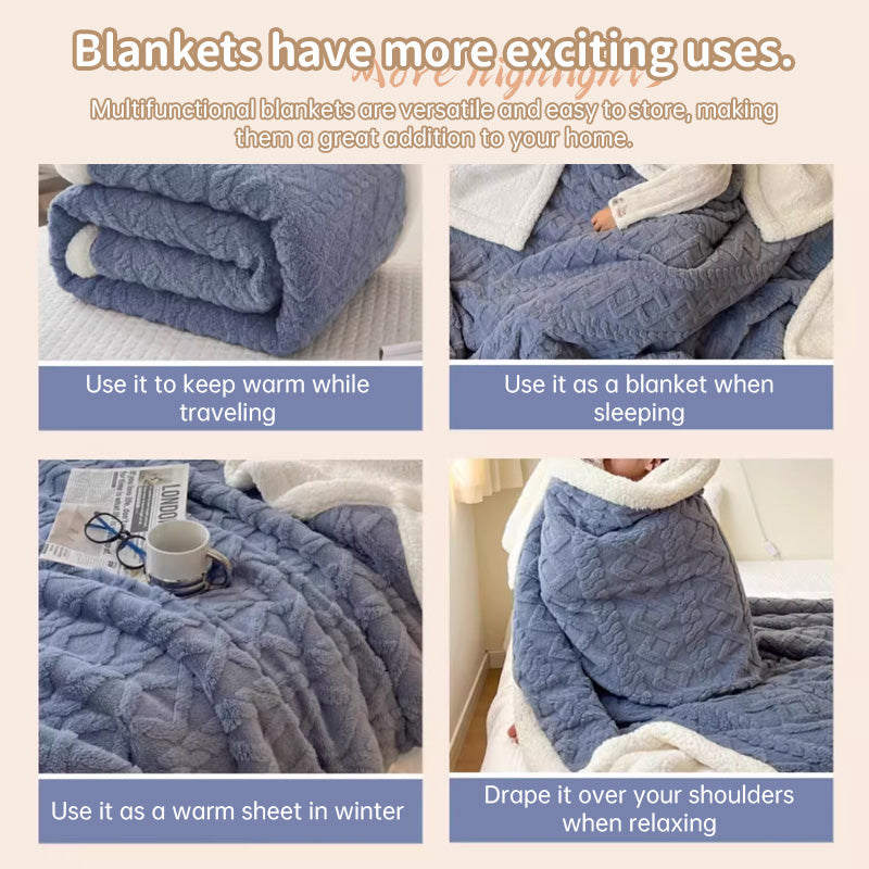 Double-layer polar fleece blanket with ultra-soft texture. Thick, warm, and cozy—perfect for autumn/winter use on sofas, beds, and office naps.