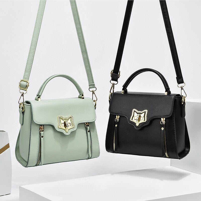 Luxury Leather Rhinestone Handbag - Designer Tote Shoulder Bag