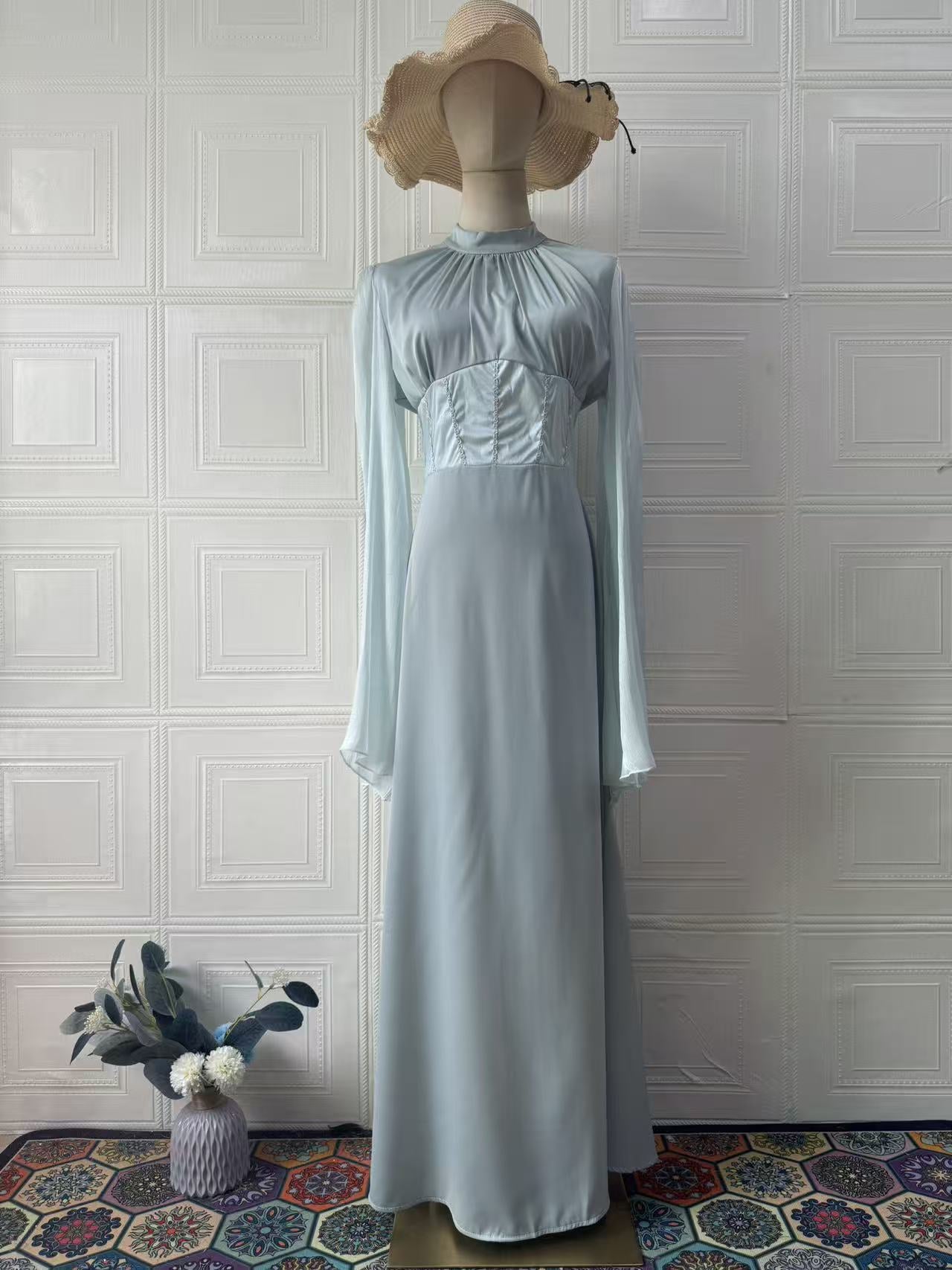 Women's Elegant Slim Fit Long Sleeve Floor-Length Dress – Noble Style, 6 Colors