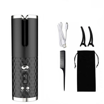 Portable USB Automatic Curling Iron - Cordless LCD Hair Curler