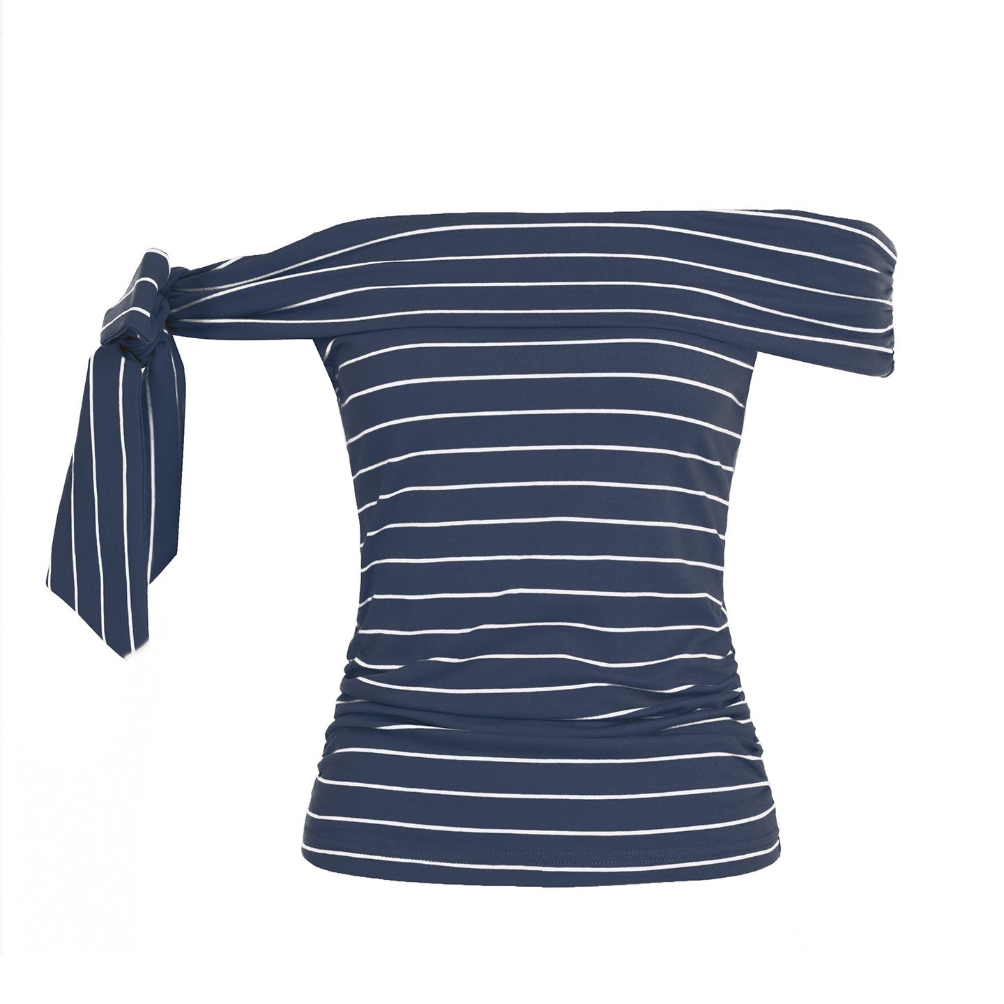 Zarusky One Shoulder Striped T-Shirt – Sexy Off Shoulder Contrasting Top