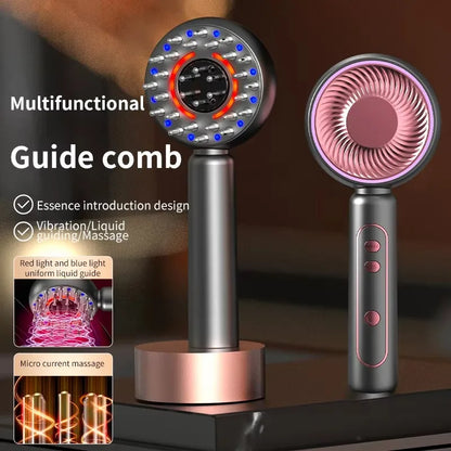Electric scalp massager with guiding comb, 4 massage modes, and red light therapy. Designed for relaxing scalp massage, smooth hair care, and deep scalp moisturizing.