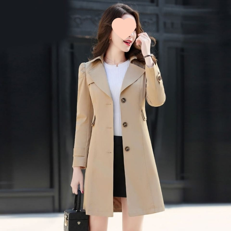 Chic Women’s Single-Breasted Trench Coat – Mid-Length Slim Fit | Elegant Casual Luxury Outerwear
