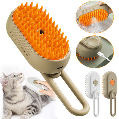 Electric Cat Steam Brush 3-in-1 – Self-Cleaning Pet Grooming & Hair Removal Comb
