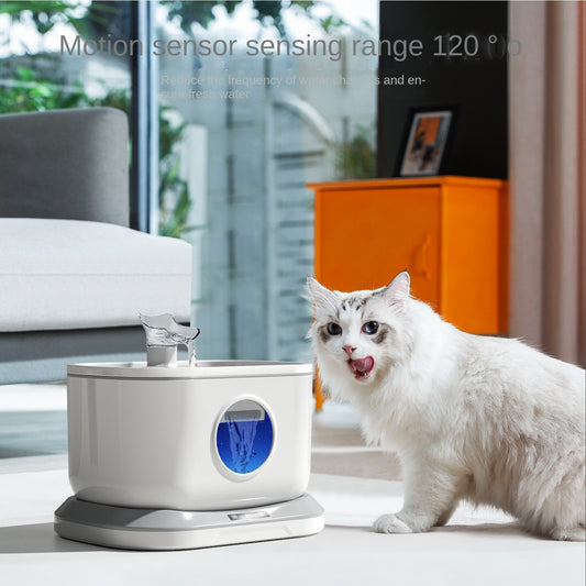 Cordless rechargeable cat water dispenser with large capacity. Long-lasting battery ensures fresh water supply—safe, quiet, and ideal for daily pet hydration.