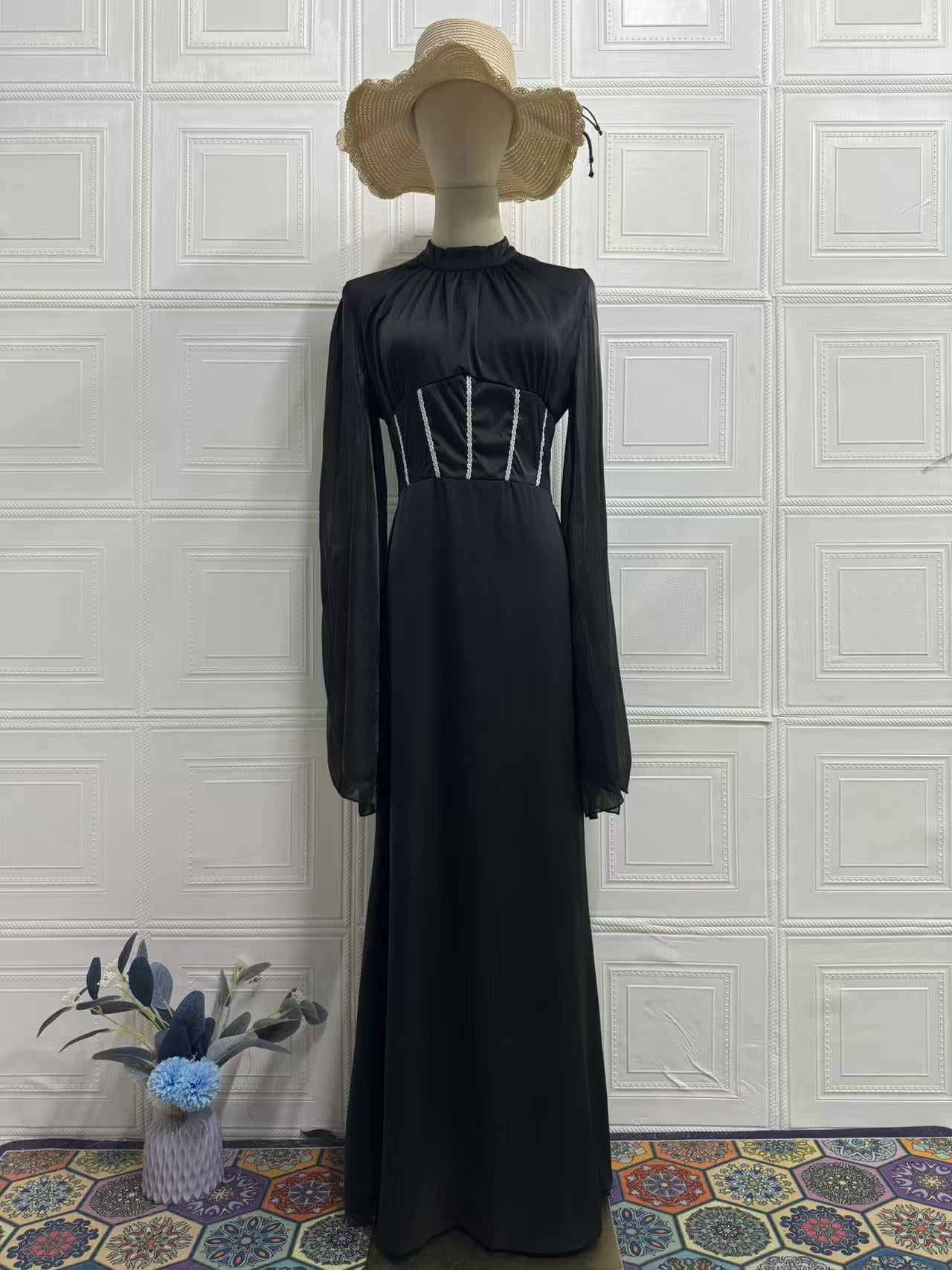 Women's Elegant Slim Fit Long Sleeve Floor-Length Dress – Noble Style, 6 Colors