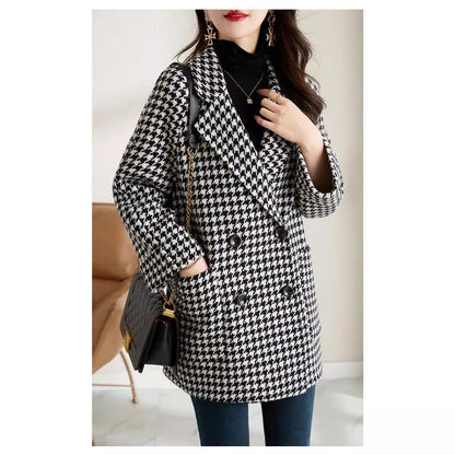 Women’s Luxe Houndstooth Wool Coat – Tailored Winter Outerwear | Elegant Premium Long Coat