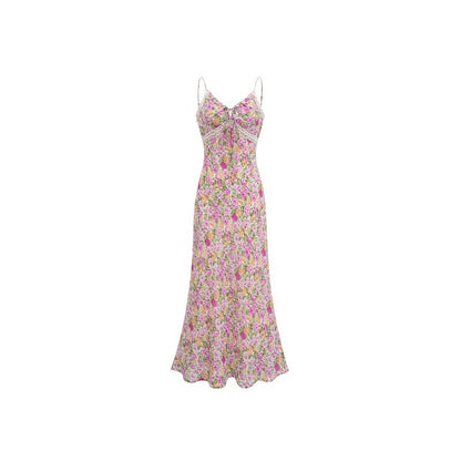Women's Floral Lace Trim V-Neck Maxi Dress – Sleeveless Bodycon Beach Dress