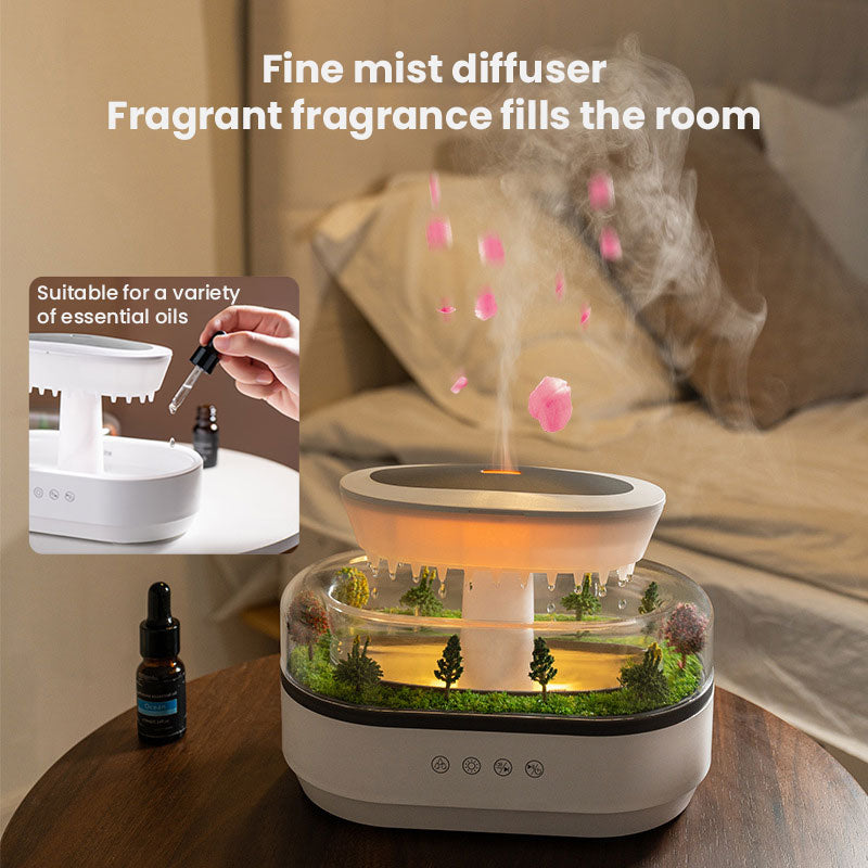 Raindrop-style aroma humidifier with soothing LED lights and white noise. Gently diffuses essential oils to create a calm, relaxing home environment.e.