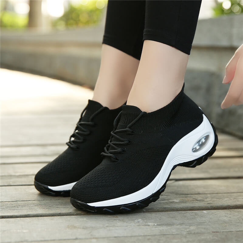 Flying Woven Wedges Casual Shoes - Women High Heel Platform Sneakers Walking Shoes