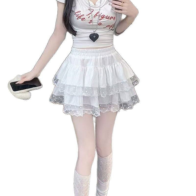 Women's Lace Trim Tiered A-Line Mini Skirt – High Waist Ruffle Skirt