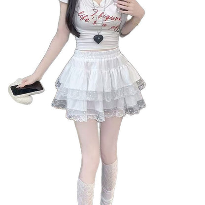 Women's Lace Trim Tiered A-Line Mini Skirt – High Waist Ruffle Skirt