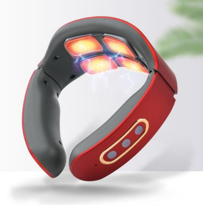 USB Rechargeable 4-Head Cervical Spondylosis Massager – Intelligent Pulse Kneading & Heating Neck Protector for Whole Body Meridian Massage