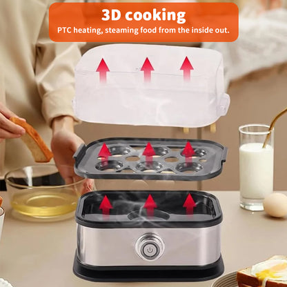 200W Power Eggs Boiler Space Saving Auto Shut-Off Smart Egg Cooker 6 Eggs Capacity Stainless Steel Rapid Egg Cooker