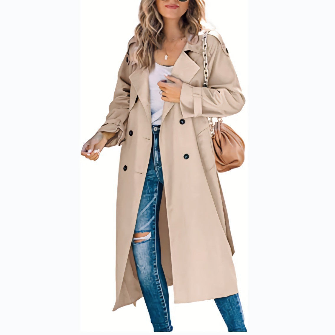 Luxury Wool-Blend Trench Coat for Women – Autumn/Winter Double-Breasted Long Coat with Notch Lapel, Straight Fit Elegant Casual Outerwear