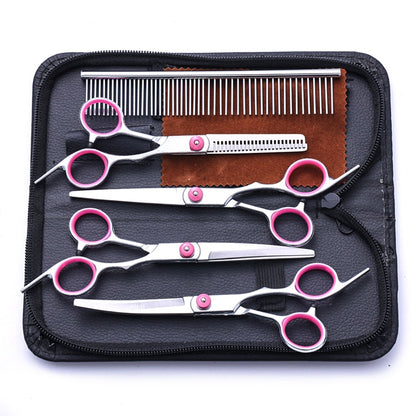 Professional pet grooming scissors set for home use. Sharp, safe, and precise—perfect for trimming, shaping, and everyday dog and cat grooming.
