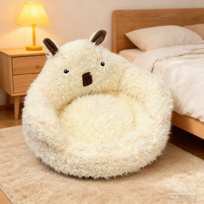 Cozy semi-enclosed dog house bed with removable, washable cushion. Warm, secure, and perfect for dog cages, cats, and indoor winter comfort.