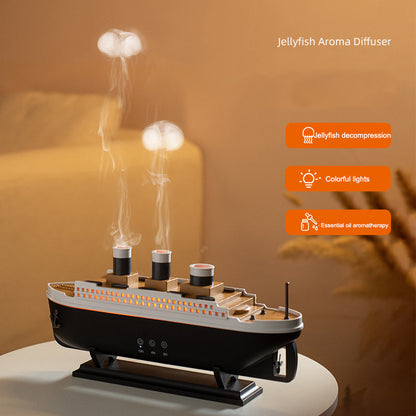 Simulated Ship Smoke Ring Aromatherapy Humidifier – Volcano Jellyfish Mist Diffuser with Ambient Light