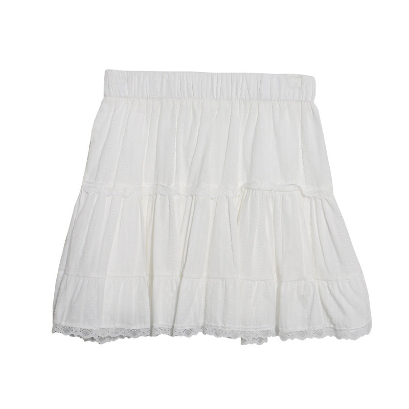 Lace A-Line Mini Skirt - Elastic Waist Short Skirt