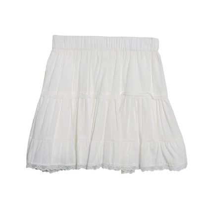 Lace A-Line Mini Skirt - Elastic Waist Short Skirt