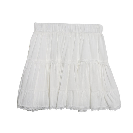 Lace A-Line Mini Skirt - Elastic Waist Short Skirt