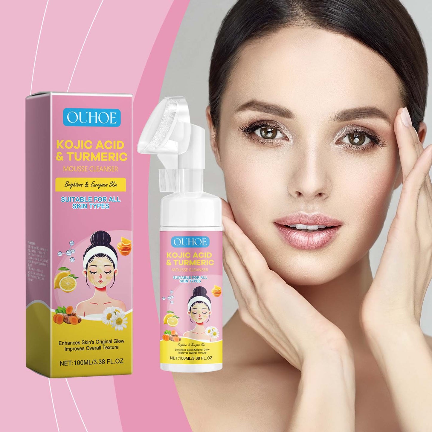 Kojic Acid Turmeric Mousse Cleanser - Brightening Hydrating Foam Face Wash