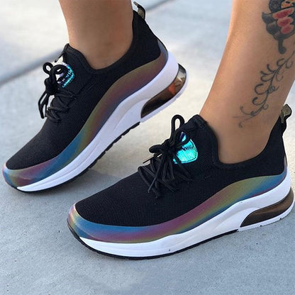 Women's Colorful Sneakers - Comfortable Lace-Up Vulcanized Walking Shoes | Casual Flat Fashion Sneakers