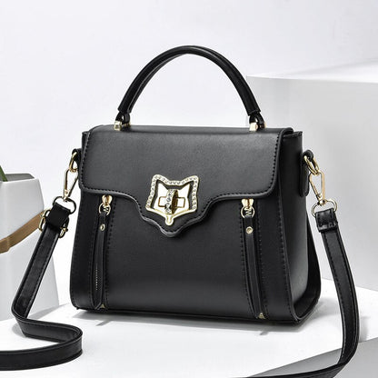 Luxury Leather Rhinestone Handbag - Designer Tote Shoulder Bag