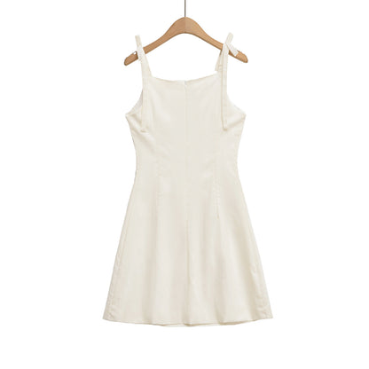 Women's Square Neck Camisole A-Line Mini Dress | White & Black