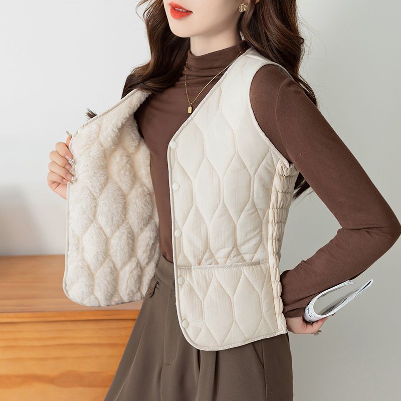 Women’s Fleece-Lined Vest – Warm Short Bodycon Waist-Cinching Vest, Fashionable Inner Layer for Moms