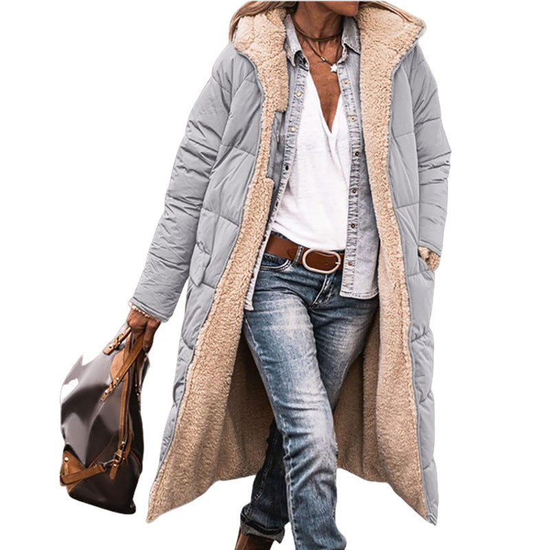 Zarusky™ Luxe Reversible Color-Block Hooded Cotton Coat for Women – Slim Fit Long Sleeve Winter Jacket | Premium Thick Designer Outerwear