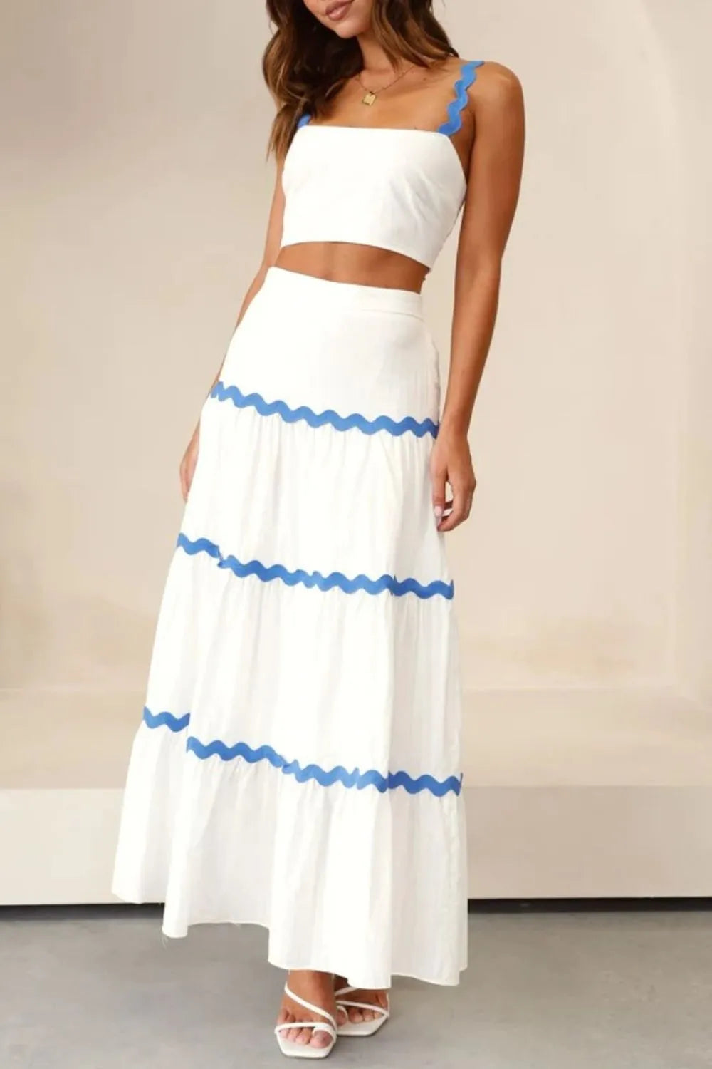 White Striped Cami & Maxi Skirt Set - Two Piece Outfit