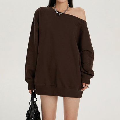 Women's Off Shoulder Sweatshirt – Loose Fit Long Sleeve Cotton Pullover Top