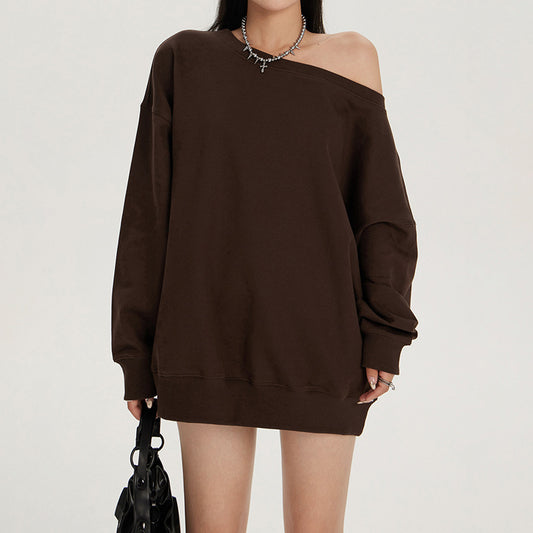 Women's Off Shoulder Sweatshirt – Loose Fit Long Sleeve Cotton Pullover Top