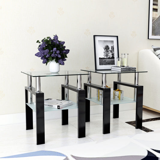 Set of 2 modern square tables made with tempered glass. Sleek, durable, and stylish—perfect as tea tables, coffee tables, or end tables for living rooms.