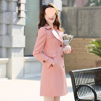 Chic Women’s Single-Breasted Trench Coat – Mid-Length Slim Fit | Elegant Casual Luxury Outerwear