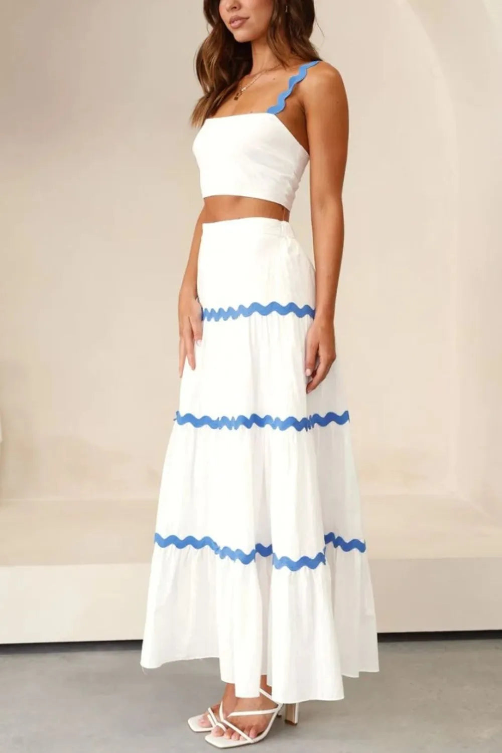 White Striped Cami & Maxi Skirt Set - Two Piece Outfit