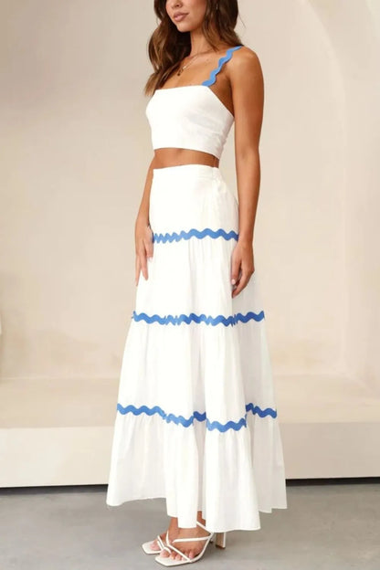White Striped Cami & Maxi Skirt Set - Two Piece Outfit