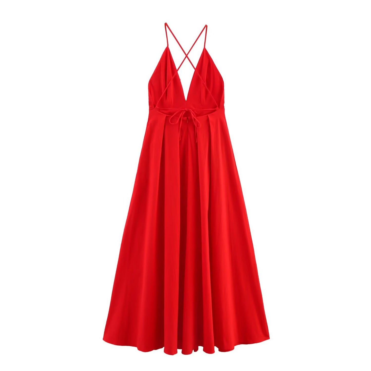 Women's Backless V-Neck Loose Maxi Dress | Red