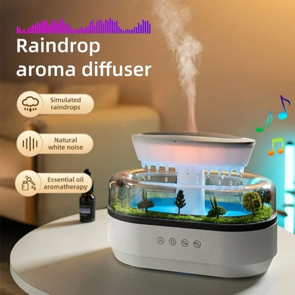 Raindrop-style aroma humidifier with soothing LED lights and white noise. Gently diffuses essential oils to create a calm, relaxing home environment.e.