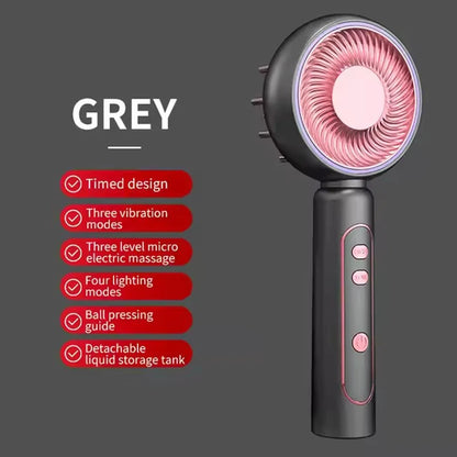 Electric scalp massager with guiding comb, 4 massage modes, and red light therapy. Designed for relaxing scalp massage, smooth hair care, and deep scalp moisturizing.